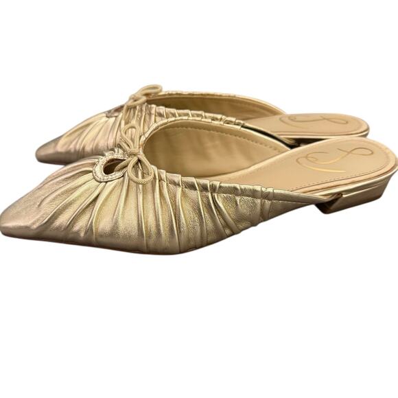 Sam Edelman Julia Pump Mule Size 7M Gold Metallic Leather Ruched Pointed Flat 6 - Picture 2 of 7